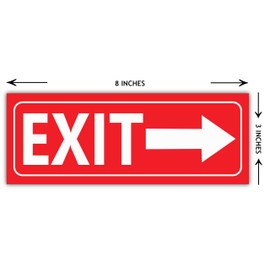 Emergency Exit Sign Vinyl Sticker with Left and Right Arrow, For Office, Retail Business, School, Door Window, 8 x 3 inches, Red and White, 2-Pack