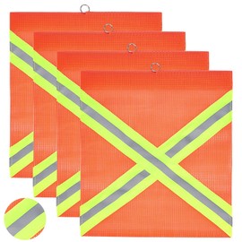 BENECREAT Pack of 4 Reflective Safety Flags with Wire Loop 34 x 30 cm Orange Red Cross Reflective Strip Flag Mesh Warning Flag for Trailer Transport