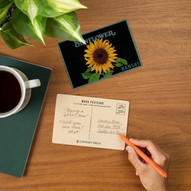 Kansas, Sunflower Brand Crate Label (4x6 Birch Wood Postcards, 2-Pack Stationary, Rustic Home Wall Decor)