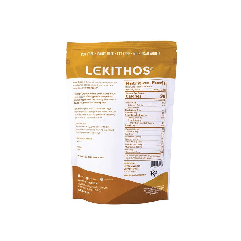 Lekithos Organic Wheat Germ Protein 8oz, USDA Organic Plant-Based Superfood,