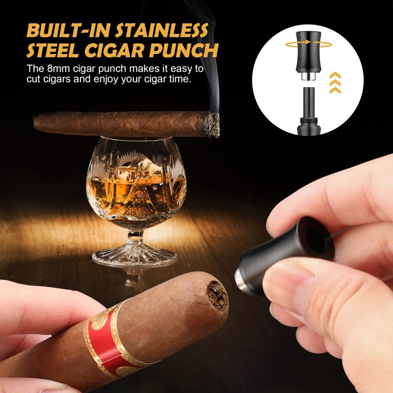TISFA Cigar Draw Enhancer Tool, 3-in-1 Cigar Punch Set with