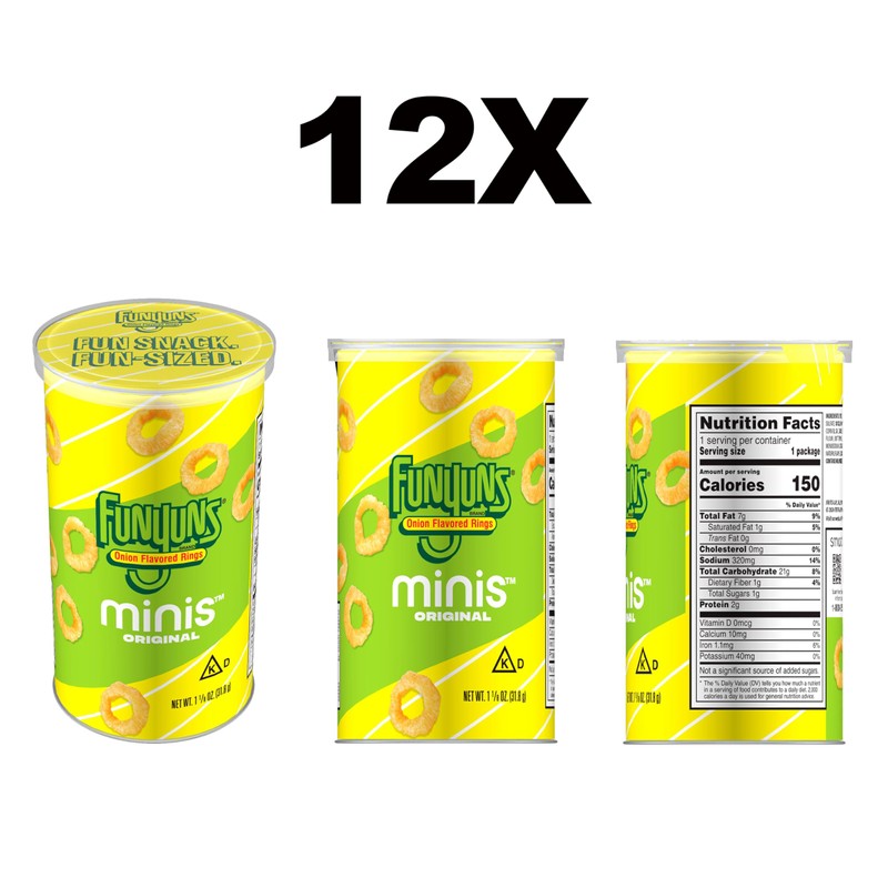 Funyuns Minis Canisters, Original, 1.125 Ounce (Pack of 12)