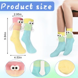 Habbiful 2 Pairs Holding Hands Socks Magnetic Suction 3D Doll Couple Sock for Unisex Adults Funny Socks Gifts for Wedding Anniversary Day Lovers Coworkers Buddies,Yellow Blue