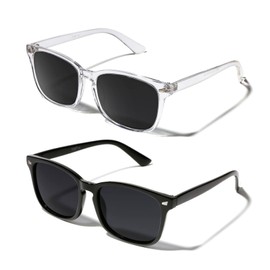 TIJN Polarized Sunglasses for Womens and Mens,Classic Square Shades for UV Protection, 2pack Trendy Sunnies(Clear,Black)