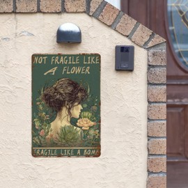 Boho Feminist Excite Woman Up Quote Vintage Metal Tin Sign - Like A Bomb, Not Like A Flower - Funny and Retro Home Decor Art for Office, Bedroom, or Garden - 8x12 Inch Print