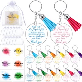Otuuz 12 Set Thank You Gifts Bulk Employee Appreciation Gifts Acrylic Inspirational Keychains with Tassels Organza Bags Cards Leaving Gifts for Women Teachers Colleagues Volunteer Staff(May You)