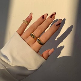 Adramata 2Pcs Chunky Dome Ring for Women Gold Silver Minimalist Twisted Ring Stacking Band Statement Thick Couple Stainless Steel Ring Set Size 5-10