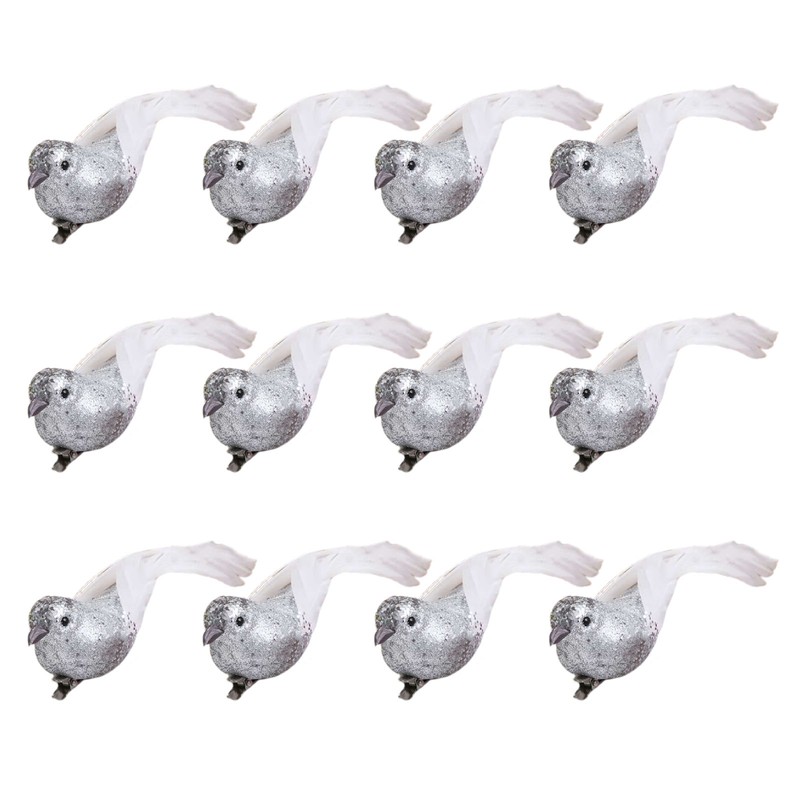 12 PCS Simulation Bird Silver Mini Birds for Home Decoration
