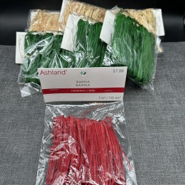 Ashland Christmas Raffia Craft Ribbon Twine Bundle Lot of 7 Natural Red Green Decor