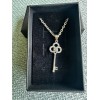 Handmade 925 Sterling Silver Key Pendant Necklace Clear Cubic Zirconia