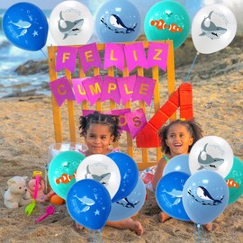POPOYU Pack of 16 Shark Movies Whale Birthday Decoration, 12 Inch Shark Whale Children's Birthday Party Balloons Whale Balloons Decorate Blue Shark Whale Latex Balloons for Ocean Underwater World