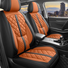 otoez Car Seat Covers Full Set, Universal Leather Seat Cover 5 Seat Waterproof & Breathable Automotive Seat Protector Full Coverage for Cars Sedens, Trucks, SUVs, Vans (Black & Orange)