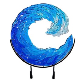 JTLB Sea Wave Sculpture Handmade Wave Art Blue Glass Resin Table Decoration 8 Inch Home Decoration (Without Bracket)