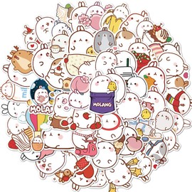Cute Chubby Rabbit Sticker for Laptop (50 Pieces), Gift for Children, Teens, Adults, Boys, Cartoon Molang Waterproof Stickers for Water Bottles, Vinyl Stickers for Scrapbooking, Skateboard, Car