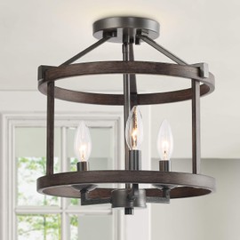 LNC Farmhouse Faux-Wood Semi Flush Mount Ceiling Light Fixture for Bedroom, Hallway, Foyer, Entryway, Kitchen, Stairway, Dining & Living Room.