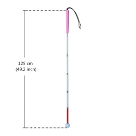 Aluminum Mobility Folding White Cane for Vision Impaired and Blind People (folds down 6 sections) (125cm (49.2inch), Pink Handle)