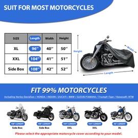Motorcycle Cover for Touring Models Harley Davidson Road King, Road Glide, Street Glide, Electra Glide, Heritage Classic, Low Rider, and Most Motorcycles - Waterproof Motorcycle Cover Outdoor Storage
