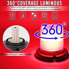 OPL5 2Pcs Red Beacon Lights, 12-24V 16 Flashing Modes 60 LED with Magnetic Base, Traffic Safety Police Lights for Construction Vehicles Tractor, Tow Trucks, Snow Plow