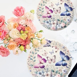 HSPAIDYP 50Pcs Butterfly Plates Butterfly Birthday Party Supplies 7" Pink Purple Butterfly Paper Plates Spring Floral Shower Spring Summer Picnic Wedding Tea Party Vintage butterflyParty Decor