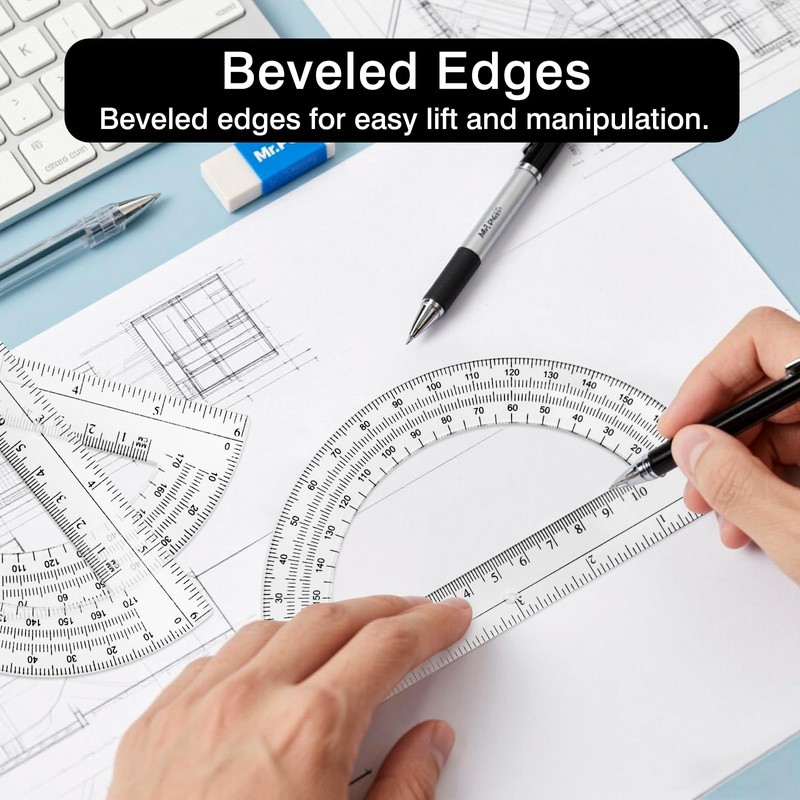 Clear Plastic Protractor Set – 4-Pack 180° Math Geometry Protractors