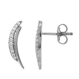 Silvershake Cubic Zirconia White Gold Plated 925 Sterling Silver Minimalist Trendy Curve/Curvy Stud Post Earrings April Gemstone Birthstone Jewelry for Women, Sterling Silver Rhodium (White Gold