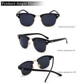 EJDHA Retro Half Frame Sunglasses Black Gold UV Protection Mirrored Lenses, Black/Gold Grey, Unit size