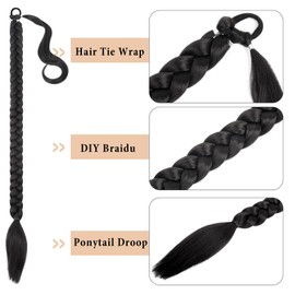 Mebeli Braided Ponytail Extension, Braid Extensions Long Braided Ponytail Extension for Black Women With Hair Tie,Straight Wrap with Braid Ponytail Extension Synthetic Hair Pieces 30 Inch 2#. ……