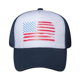 Baseball Cap, American Flag Trucker Hat for Men Women, Breathable Adjustable Fit Outdoor Mesh Snapback Hats, White/Navy/Us Flag, One Size