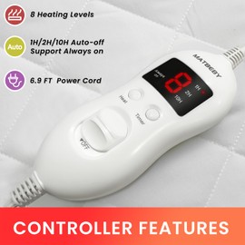Heated Mattress Pad Queen Size, Electric Mattress Pad Cover w/Dual Control 8 Heating Settings, Bed Warmer w/ 4 Auto Shut Off Settings, UL Certified, Deep Pocket, Machine Washable, White