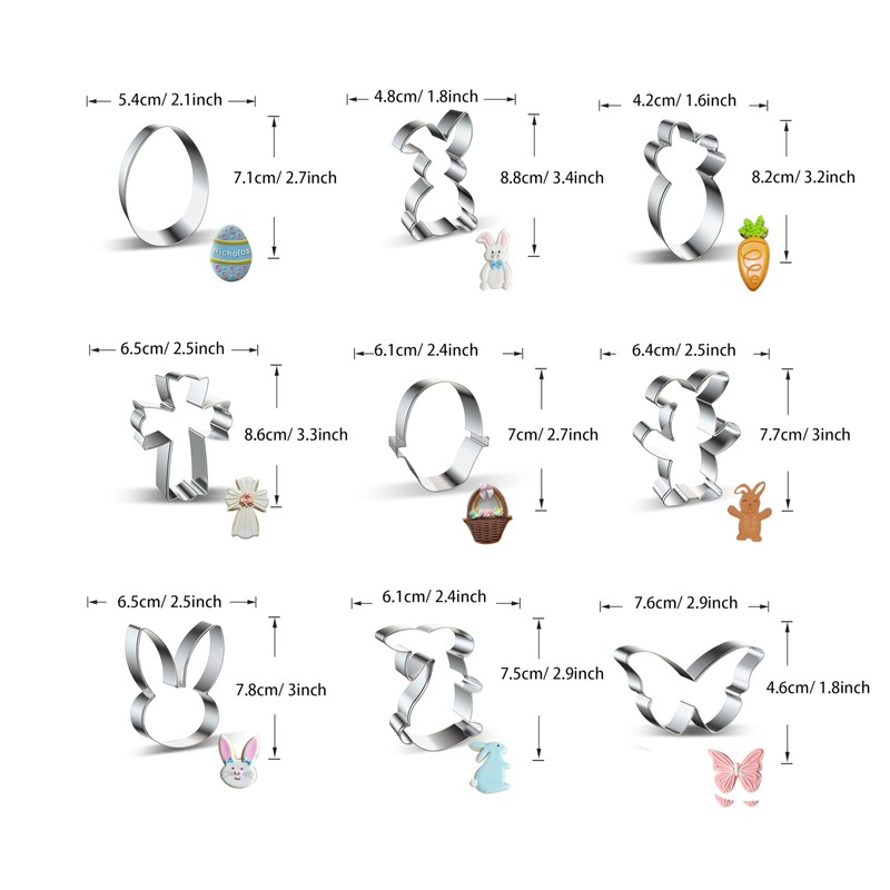 WDYJMALL Easter Cookie Cutters 9-Pc Set - Egg Bunny Carrot