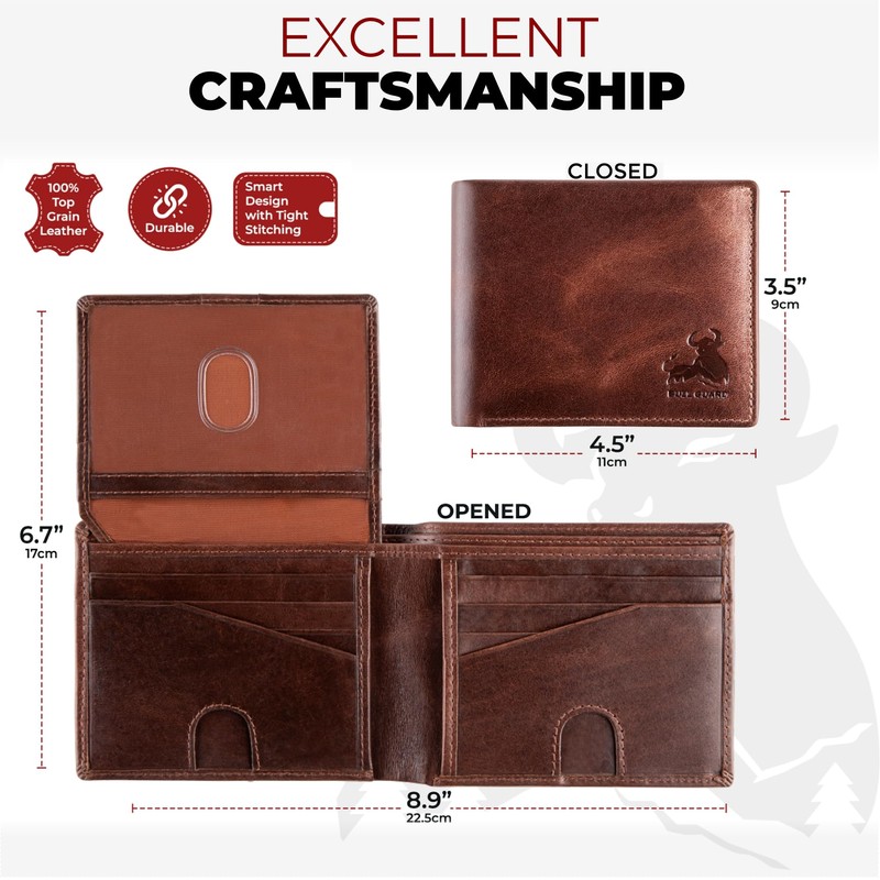 BULL GUARD Mens RFID Blocking Bifold Wallet Soft Genuine Leather