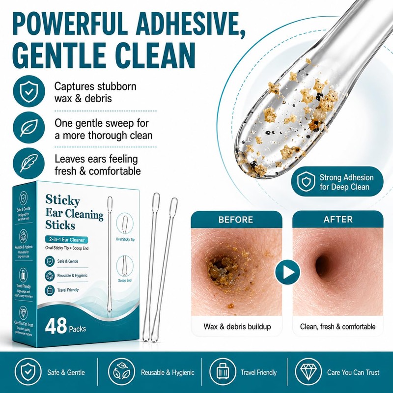 2-in-1 Sticky Ear Wax Remover, Dual-Ended Ear Cleaning Stick with