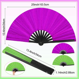 Maitys Large Clap Fans for Line Dancing Large Chinese Folding Hand Fans for Men and Women, Festival, Tai Ji, Kungfu, Martial Art, Gifts(Glitter Purple and Green,2 Packs)
