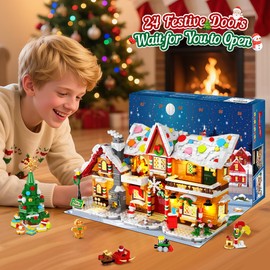 HOGOKIDS 2025 Advent Calendar Gingerbread House 3.6 Mini Building Set with Light, 24 Days Countdown 3 Style Christmas Village Blocks Toy with Xmas Tree, for Adults Kids Boy Girls Ages 10+