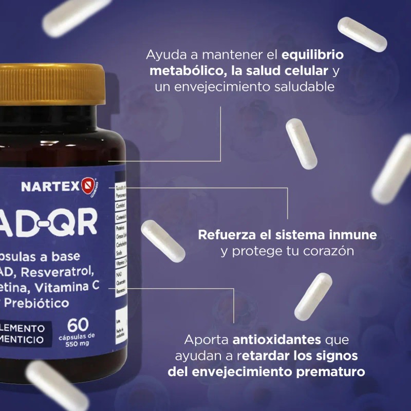 NAD+ Resveratrol, Vitamina C, Quercetina y Prebióticos 60 cápsulas 550mg
