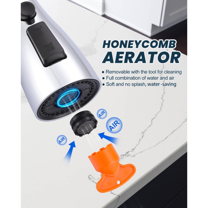 ARCORA Kitchen Faucet Spray Head Chrome, 3-Function Kitchen Sink Spray