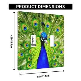 Pznen Vivid Peacock Drawing Double Toggle Light Switch Cover Peacock Feathers 2 Gang Wall Plate Decorative Faceplate Electrical Switchplate Bathroom Bedroom