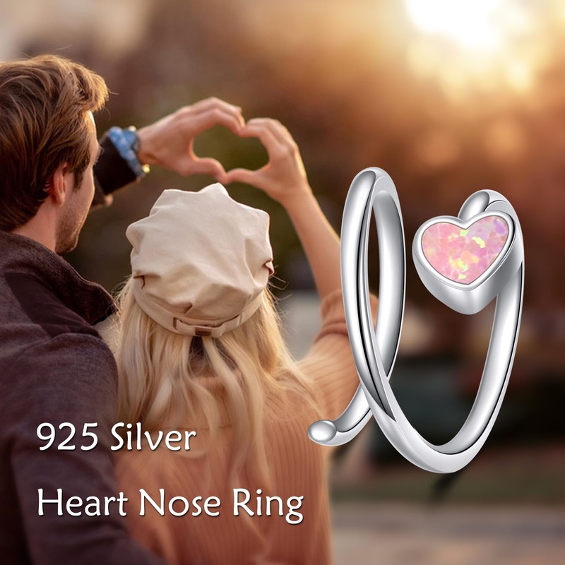 TIGERRIDER Heart 925 Sterling Silver Nose Ring Pink Opal Nose