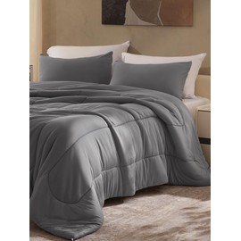 SLEEP ZONE Bedding Set for King Size, 3 Pieces Comforter Sets for Family, Bedroom, Guestroom, Super Soft and Skin Friendly for Adults and Children, Washable (Grey, King)