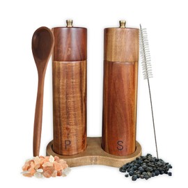 N NELIT Premium Wood Salt and Pepper Grinder Set - Adjustable Coarseness, Refillable Mills with Ceramic & Stainless - Steel Core - Pepper Mill Grinder - Kitchen Salt and Pepper Shaker – Set of 2