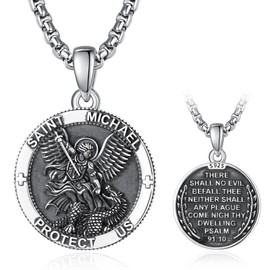 ADMETUS Sterling Silver Saint St Michael Pendant for Men Archangel Medal Amult Protection Jewelry Religious Necklace Gifts