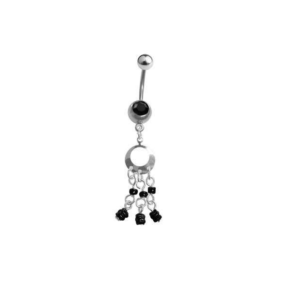 Luxe Modz Belly Navel Ring Triple Dangle with Black Beads