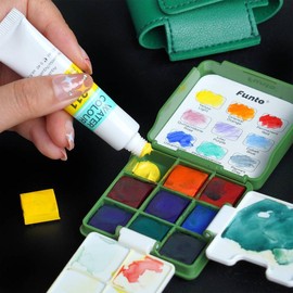 Funto Pocket Watercolor Paint Set, Travel Paint Kit, with 9 Colors, Leather Crossbody Bag, Paint Water Cup, Nylon Brush, Dust Bag, 2 Foldable Palettes, and Mini Watercolor Papers, Ideal for Art Lovers:_Utility Set
