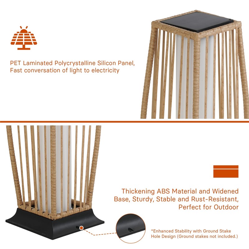 Grand patio Outdoor Floor Lamp Solar Powered Lantern Waterproof Wicker