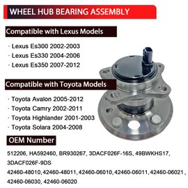 NITOYO 512206 Rear Wheel Bearing Hub Assembly Compatible with Lexus Es300 02-03, Es330 04-06, Es350 07-12, Toyota Avalon 05-12, Camry 02-11, Highlander 01-03, Solara 04-08 with ABS