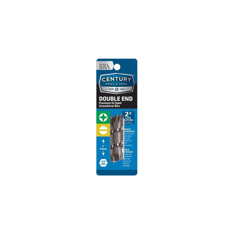 Century Drill & Tool 70280 Premium S2 Double Ended Screwdriving