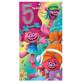 Trolls Age 5 Birthday Card, Multi Colour, TL002