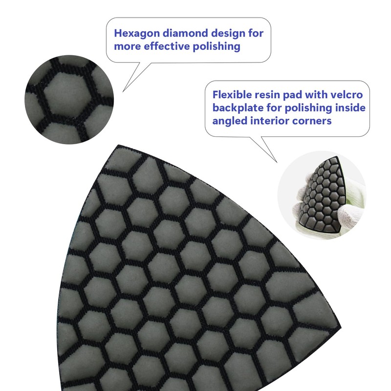 Diamond Triangle Polishing Pad, 80mm Resin Bond Hook and Loop