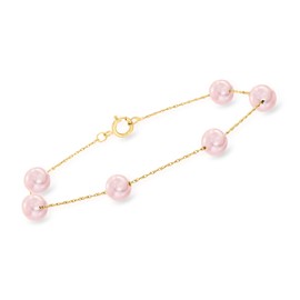 Ross-Simons 6-6.5mm Pink Cultured Pearl Station Bracelet in 14kt Yellow Gold. 8 inches