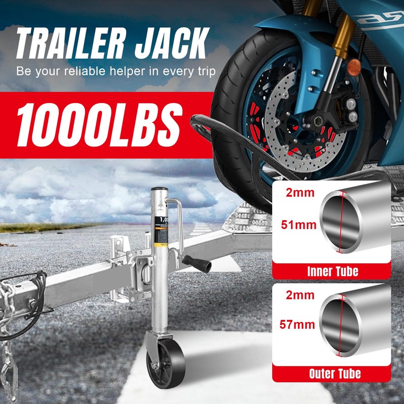 Big RED Boat Trailer Jack with 6-Inch Single Wheel,1000 Lbs